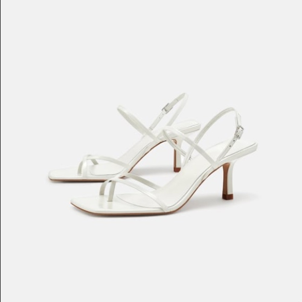 Zara Mid Height White Heels